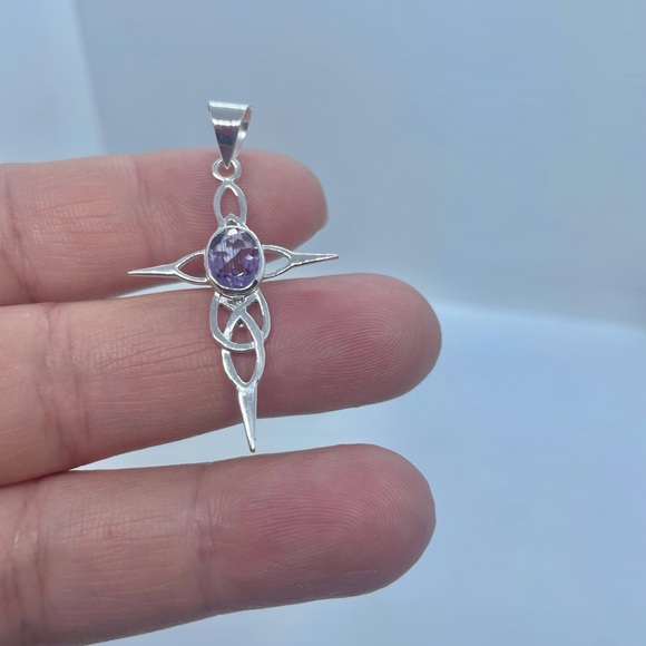 Sterling silver amethyst Celtic cross necklace - Picture 6 of 6